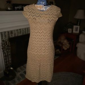 Donna Morgan Gold Metallic Lace Chevron Sheath Dress Small